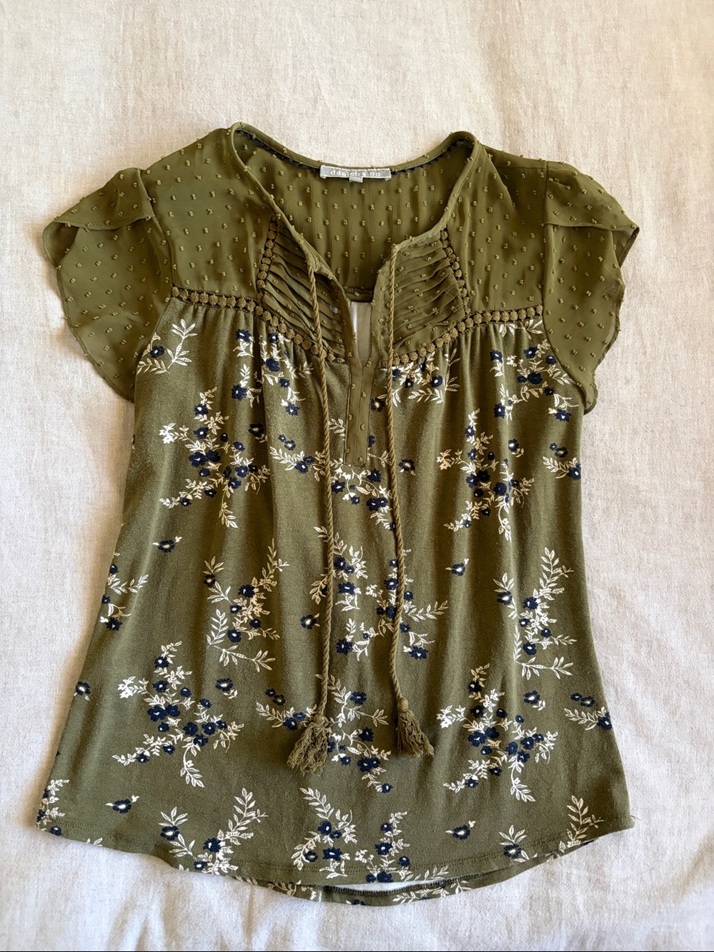 Daniel Rainn Olive Green Floral Blouse